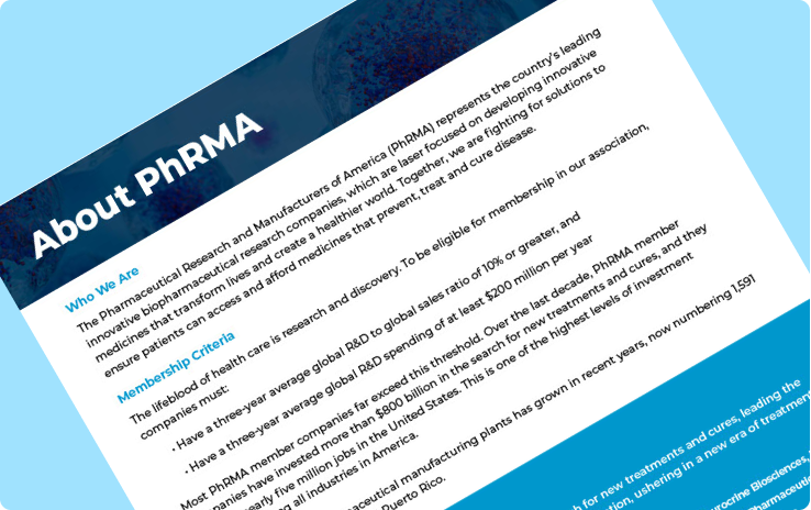 Teaser image of fact sheet of general information about the Pharmaceutical Research and Manufacturers Association